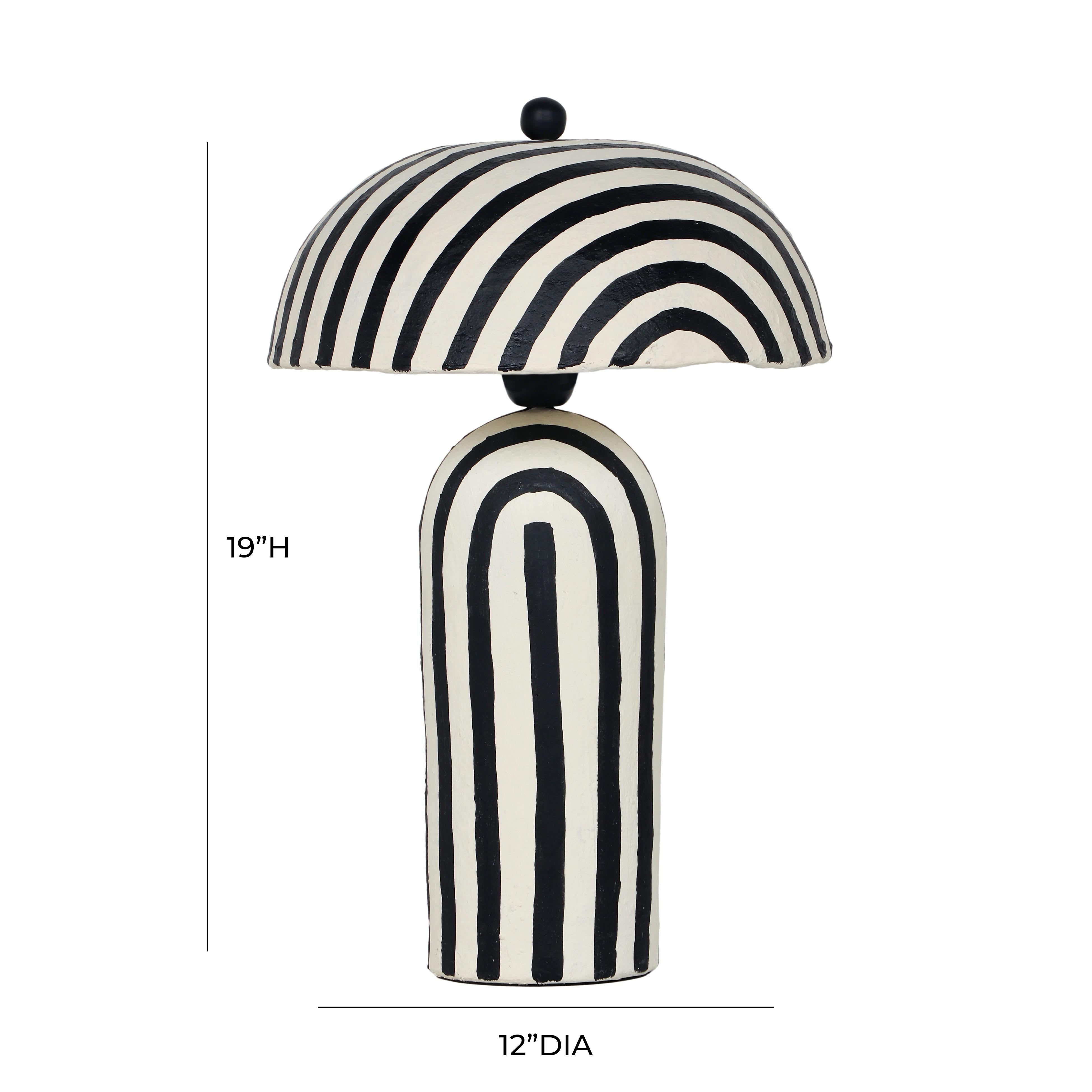 Maiori Black Striped Papier Mache Table Lamp