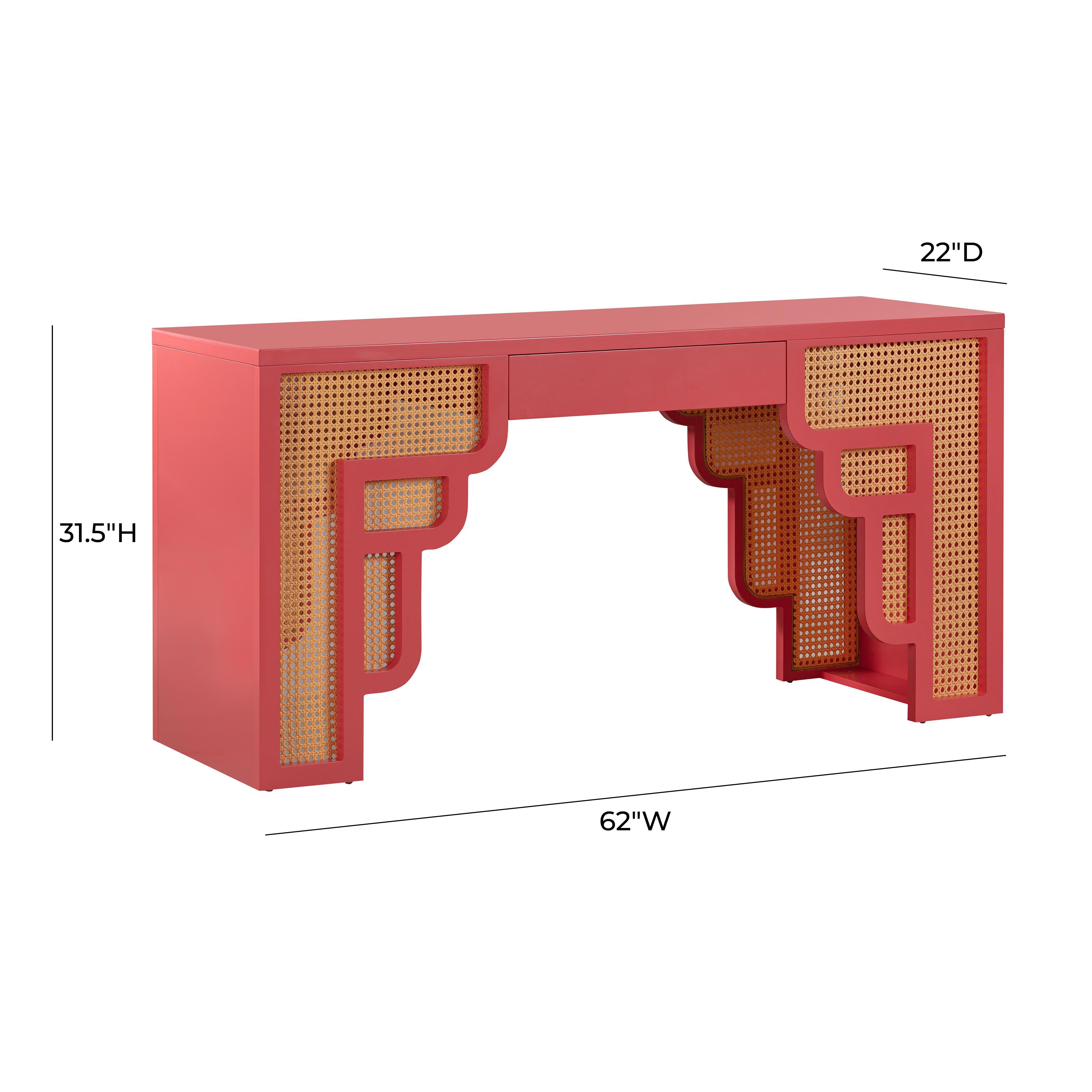 Suzie Coral Pink & Rattan Executive Desk - UK