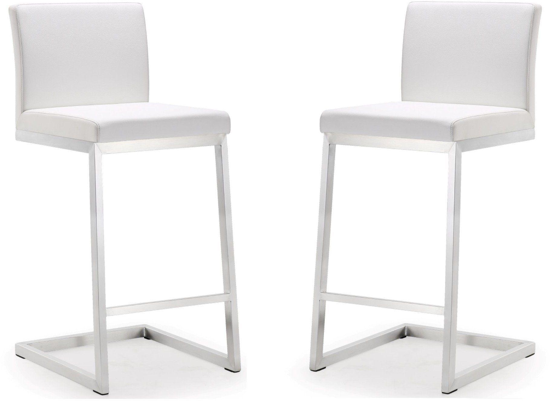 Parma White Performance Vegan Leather and Stainless Steel Counter Stool - Set of 2