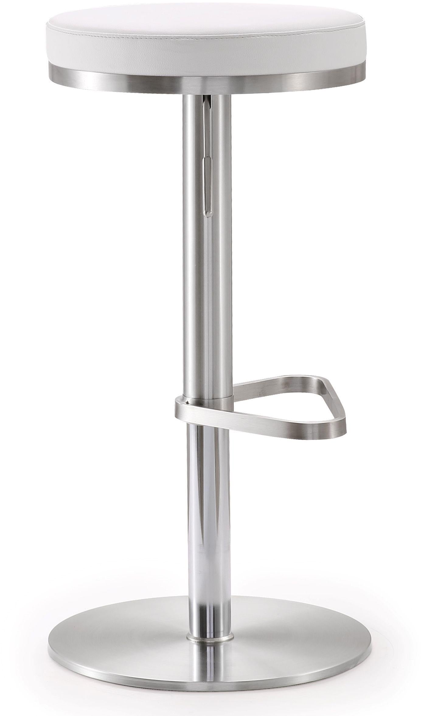 Fano White Performance Vegan Leather and Stainless Steel Adjustable Barstool