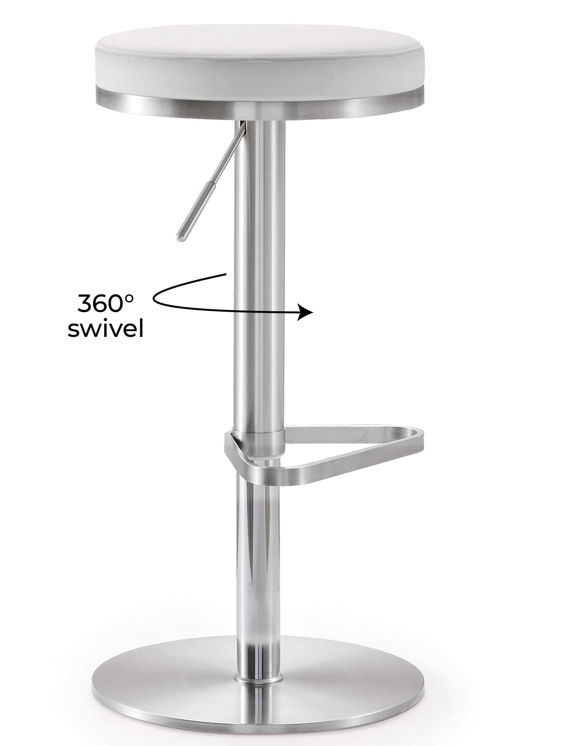 Fano White Performance Vegan Leather and Stainless Steel Adjustable Barstool