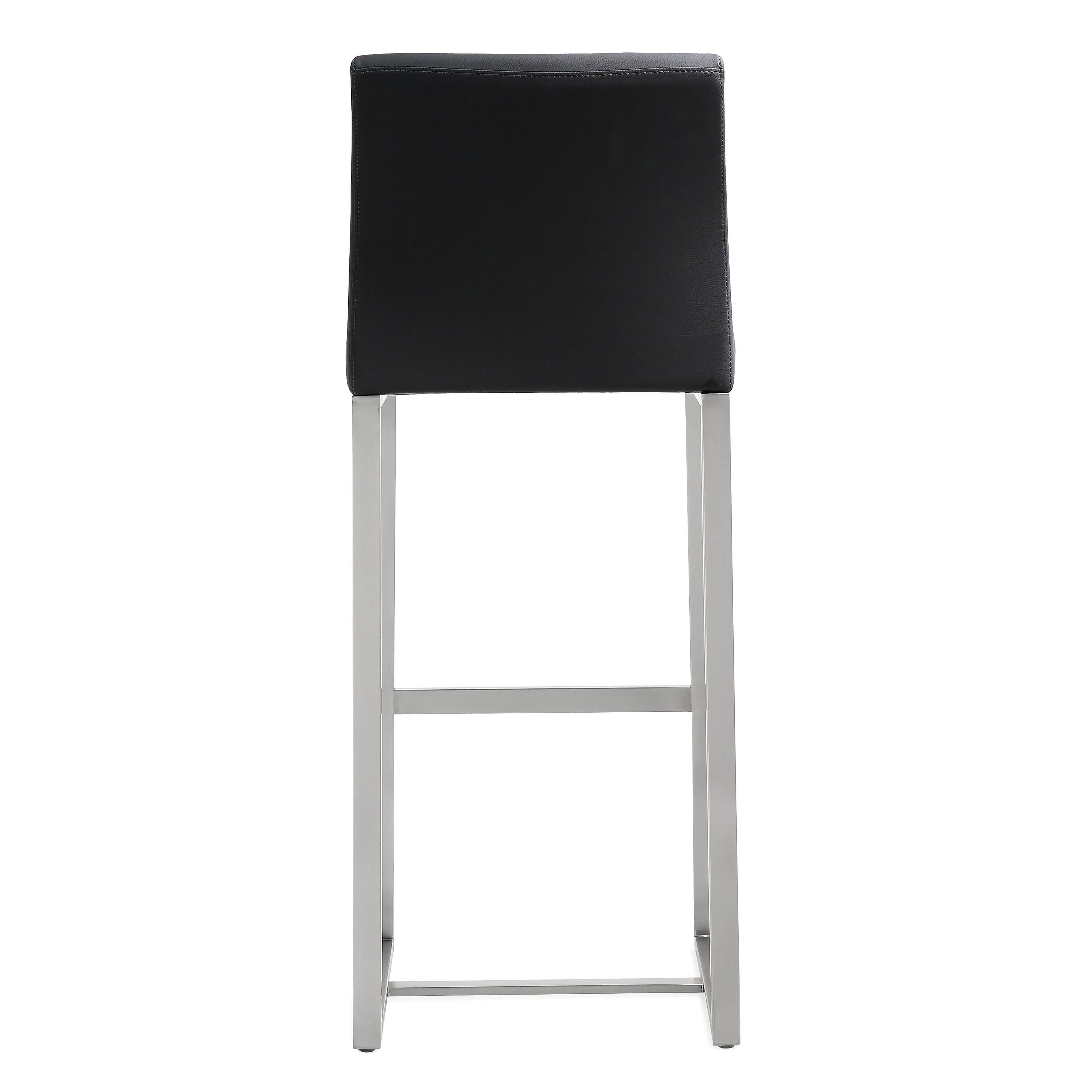 Denmark Black Performance Vegan Leather and Stainless Steel Barstool - Set of 2