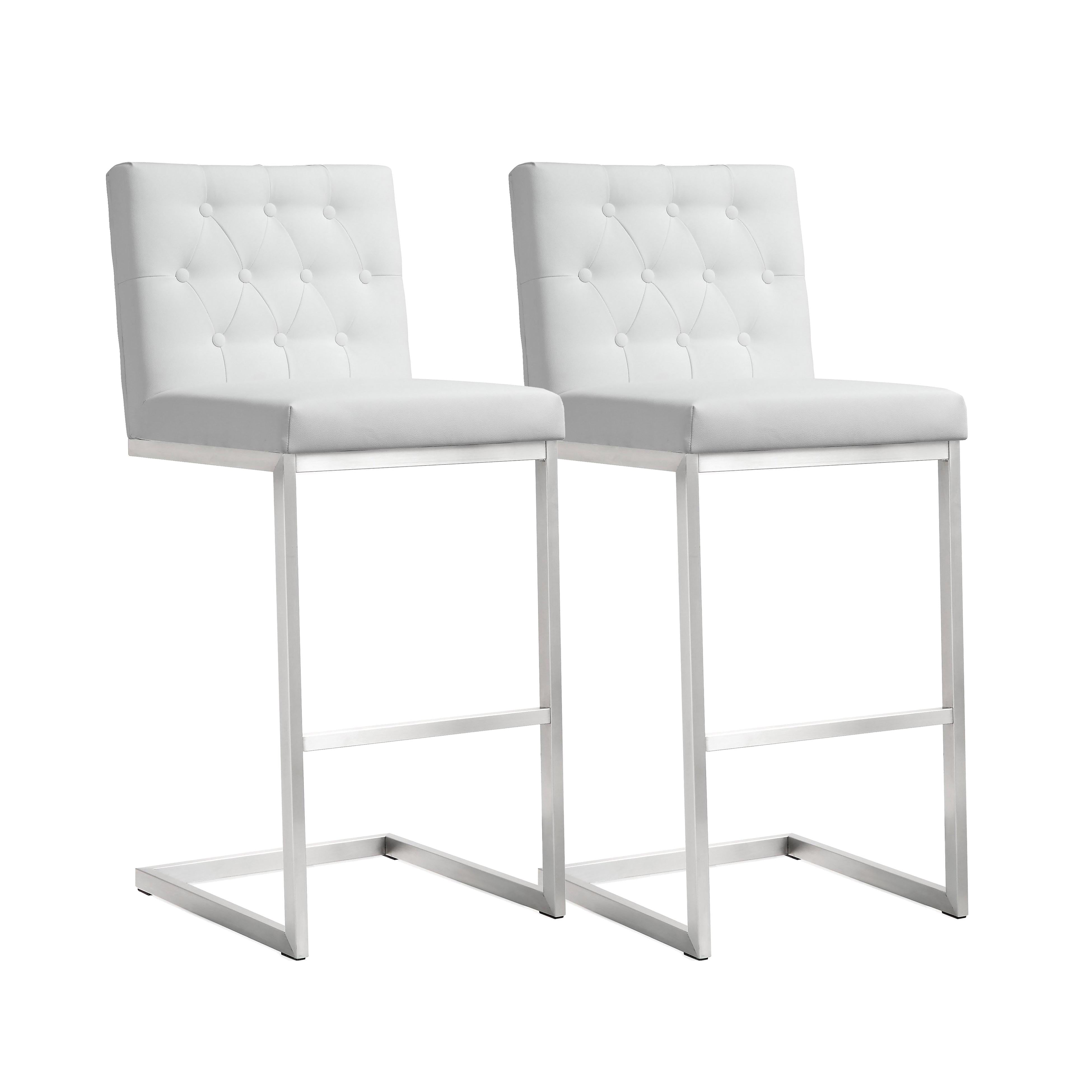 Helsinki White Performance Vegan Leather and Stainless Steel Barstool - Set of 2