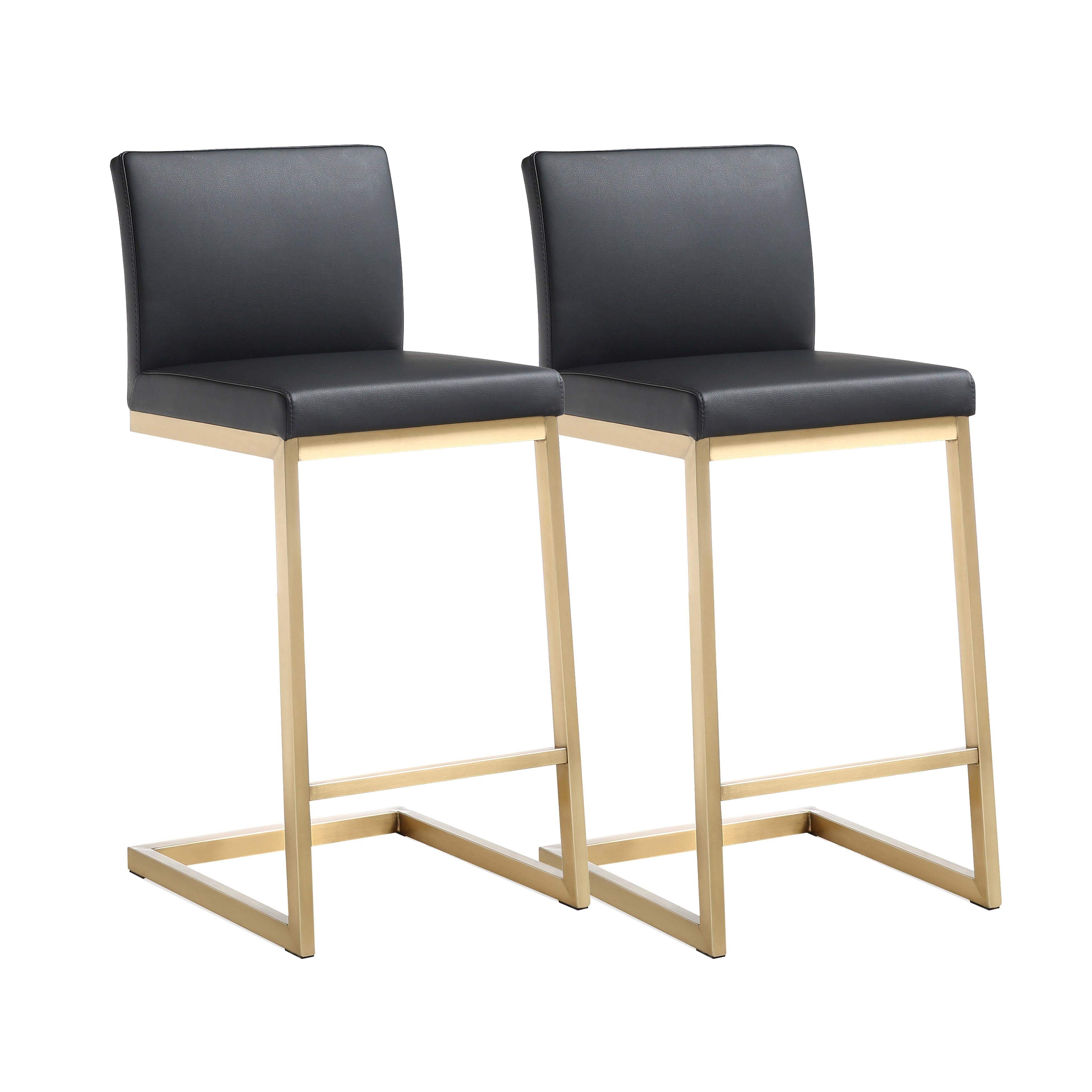 Parma Black Performance Vegan Leather and Gold Steel Counter Stool - Set of 2