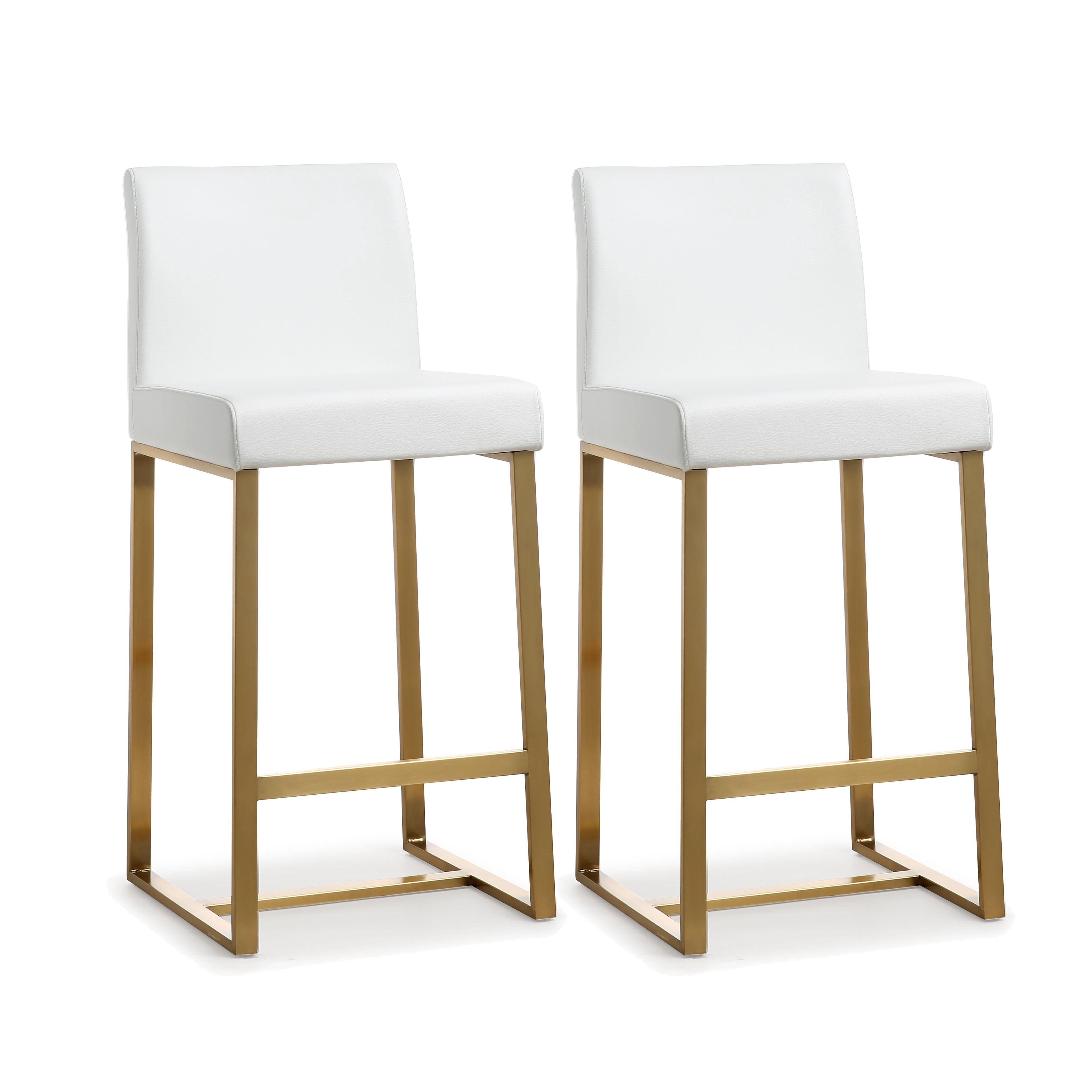 Denmark White Performance Vegan Leather and Gold Steel Counter Stool - Set of 2
