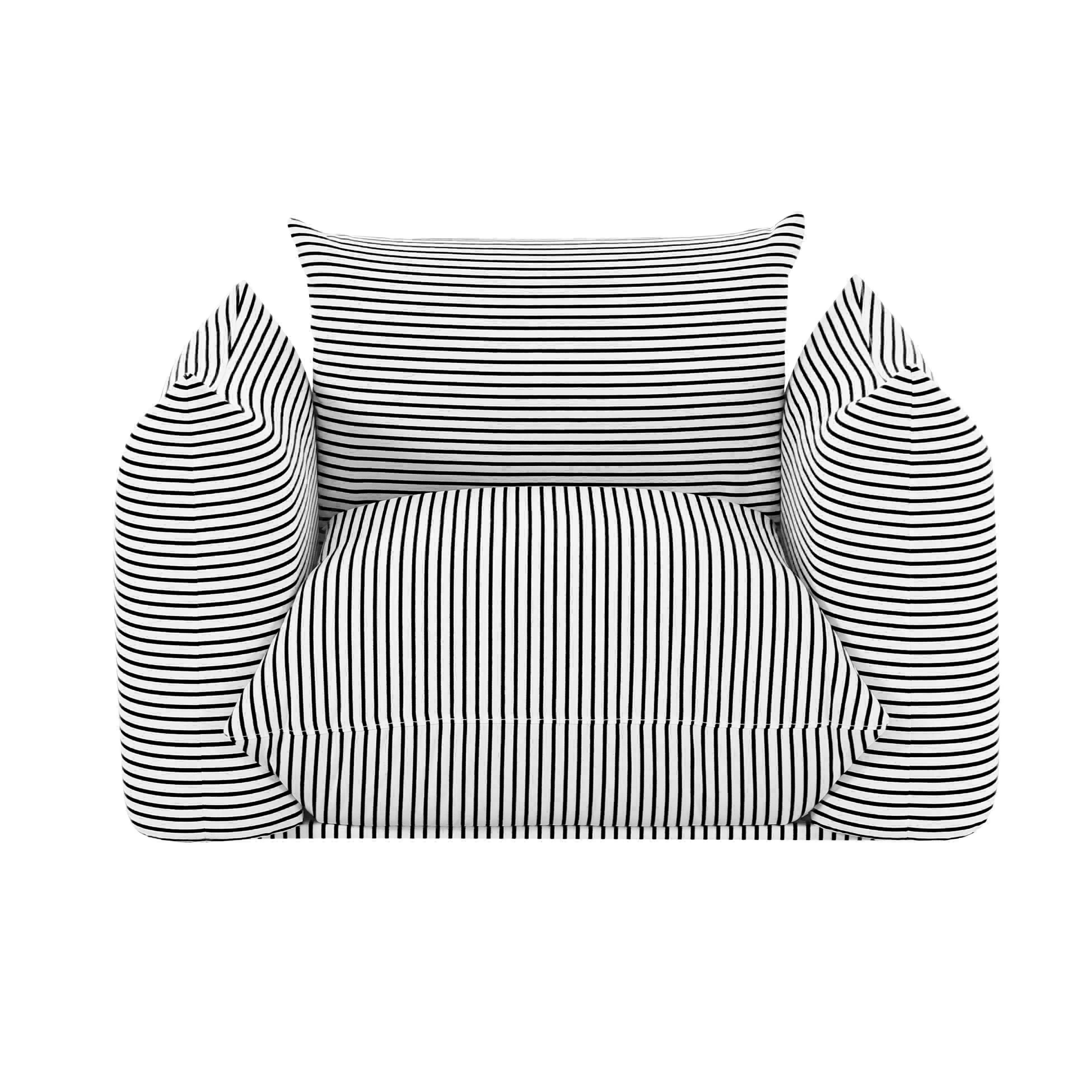 Saint Tropez Pearl and Black Striped Stuffed Outdoor Armchair