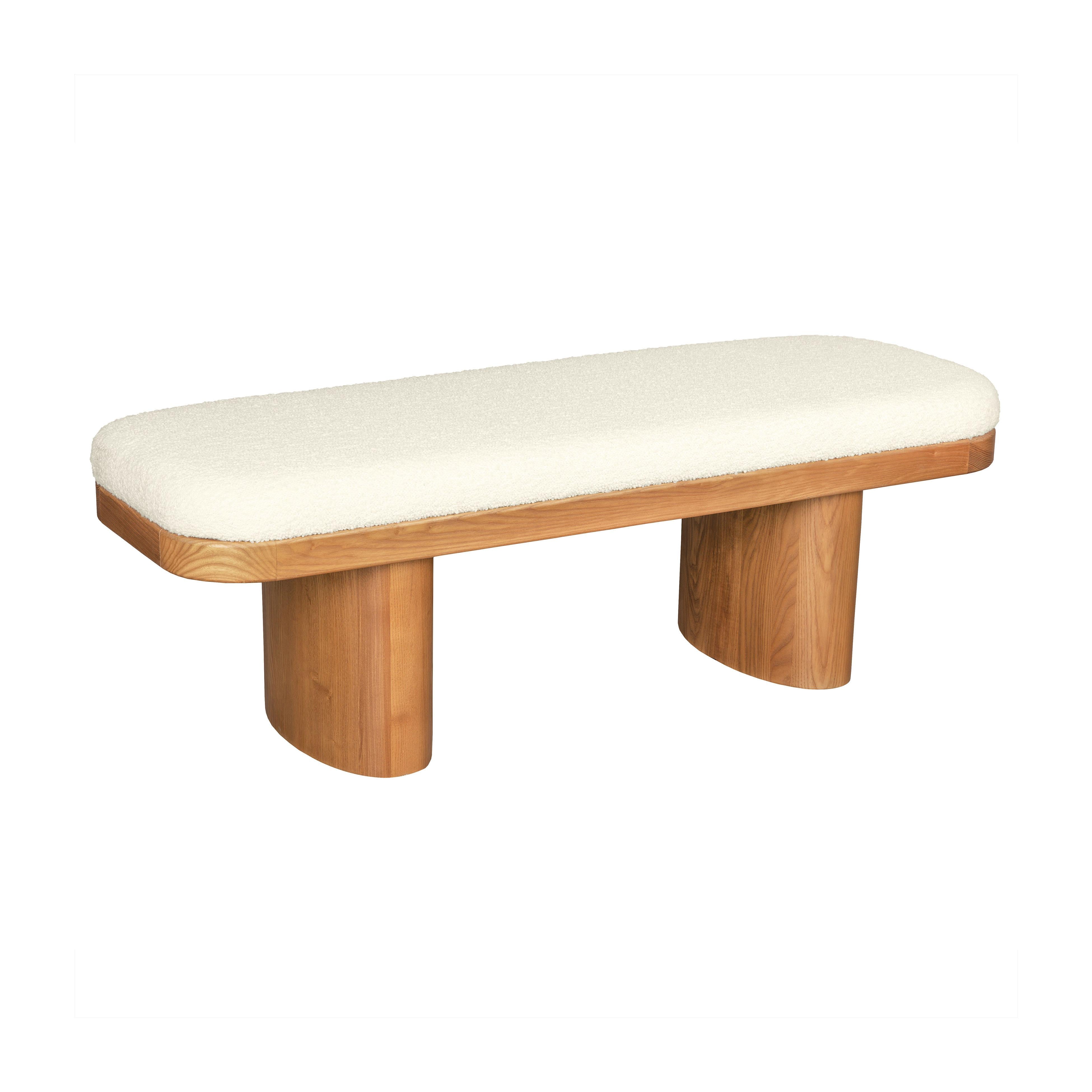 Ollie White Performance Boucle Wooden Bench