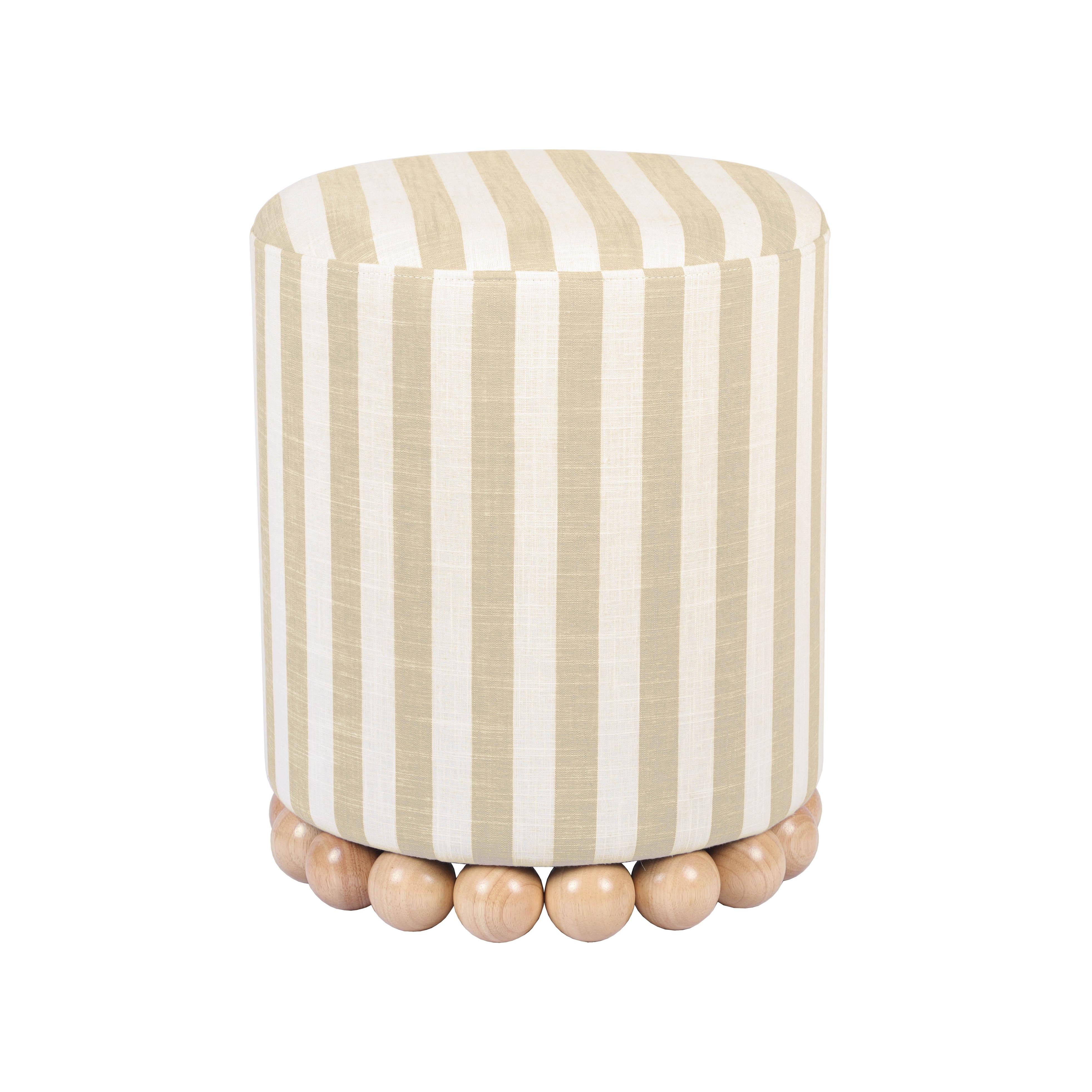 Dex Beige Striped Linen Ottoman