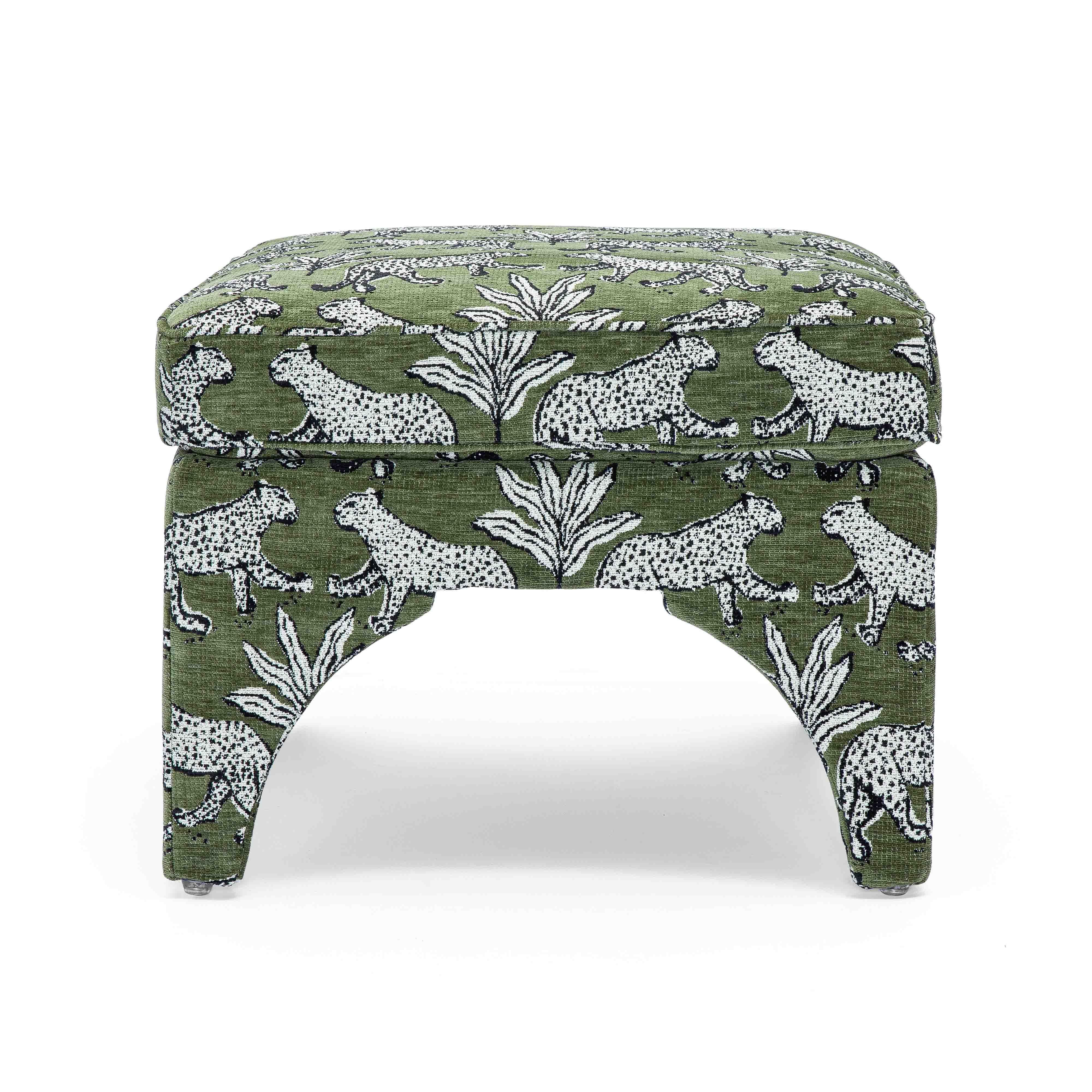 Raji Olive Green Leopard Jacquard Ottoman