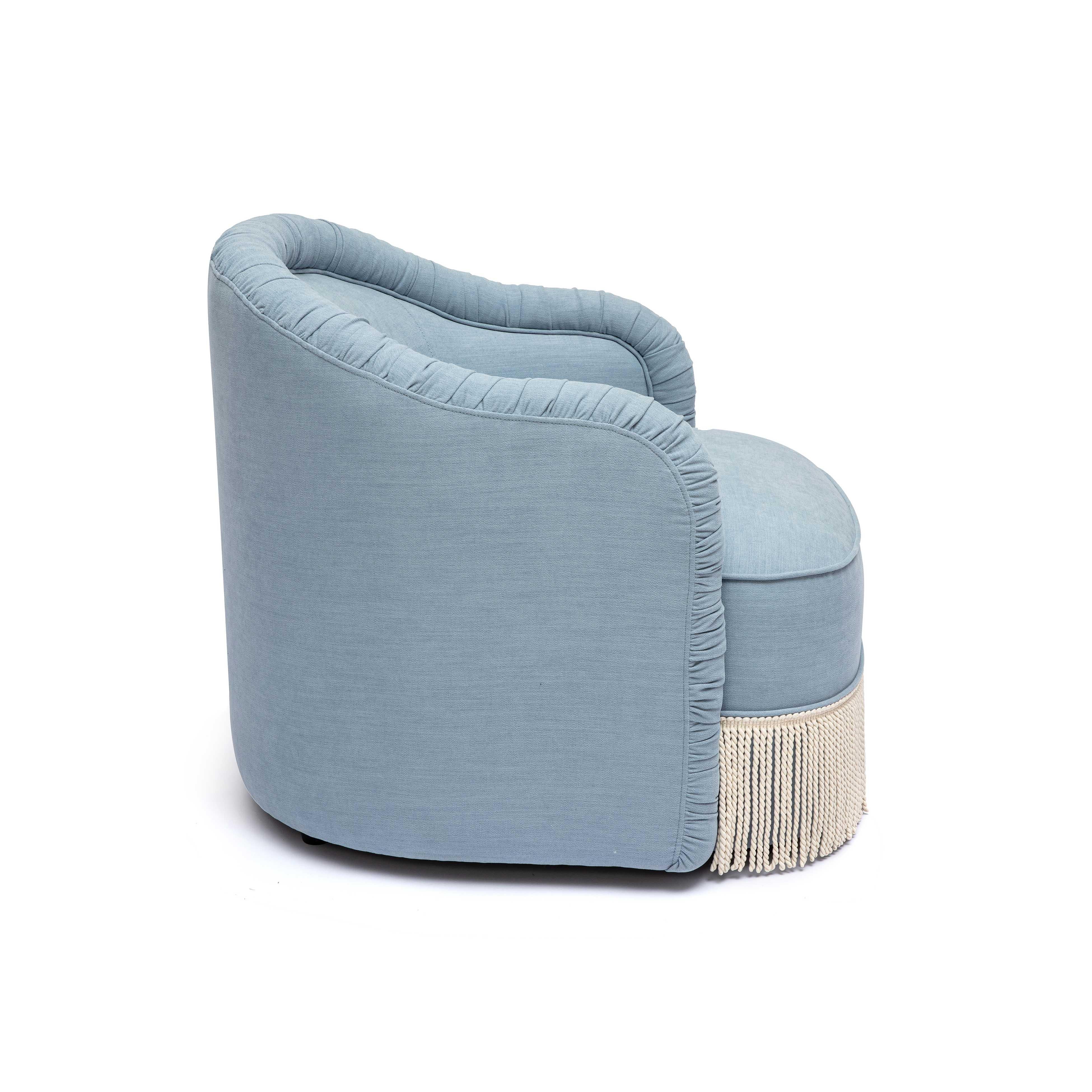 Pamela Faded Blue Recycled Fabric Tassel Lounge Chair