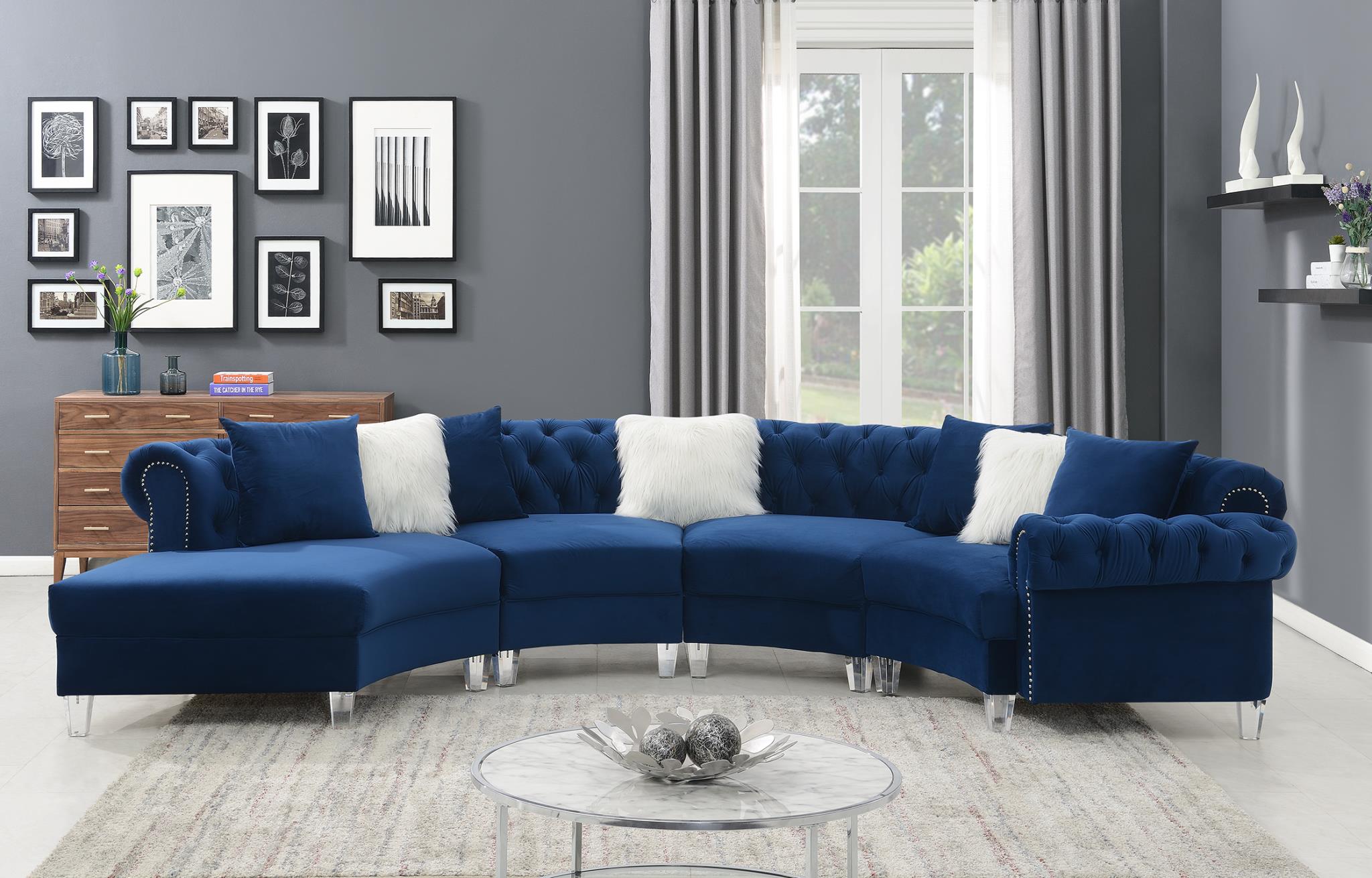 Eris Navy Velvet Living Room Collection
