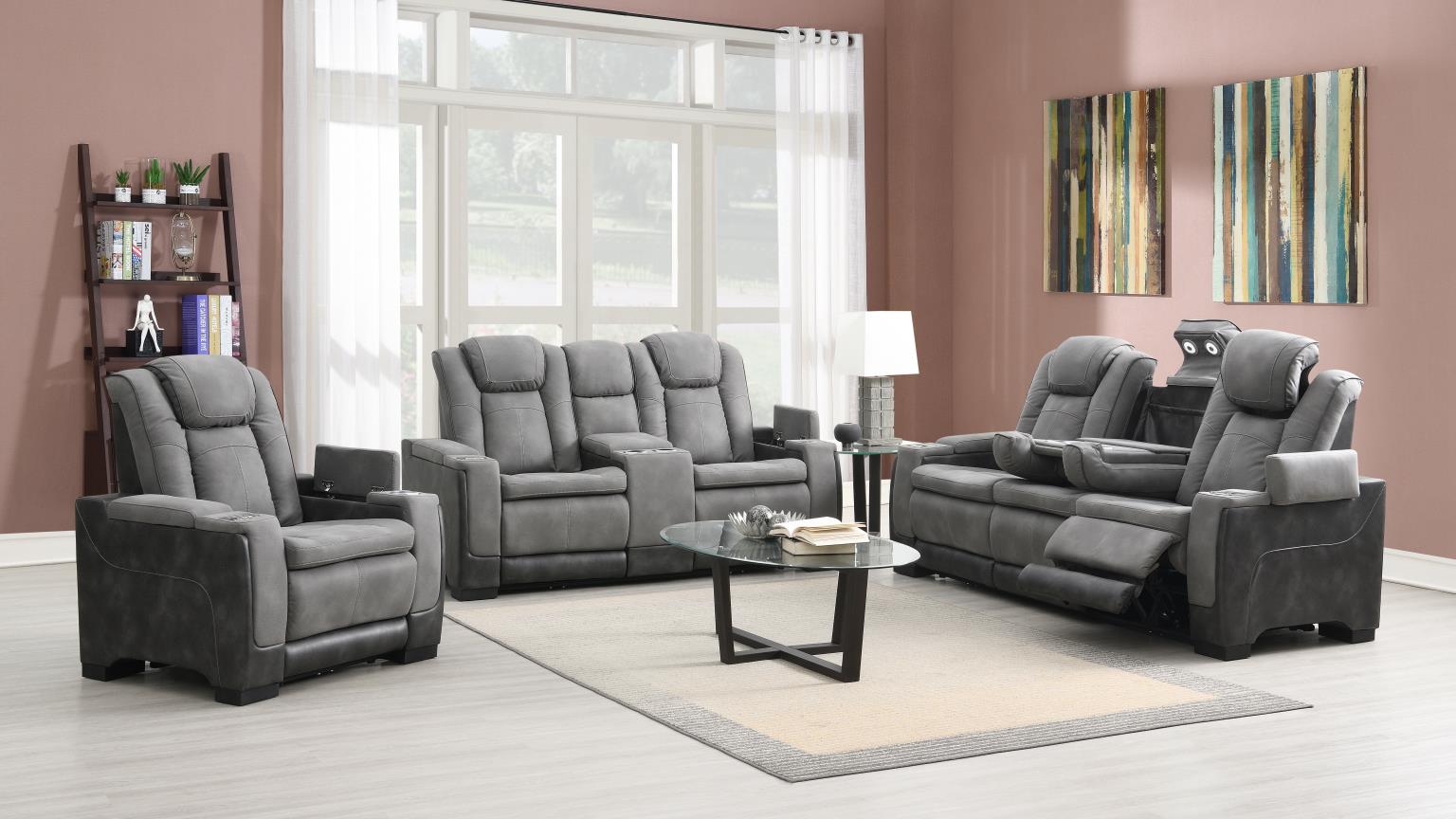 Frederick Slate Power Reclining W/Pwr Headrest, Storage Arms/Usb And Wireless Charger Loveseat Living Collection